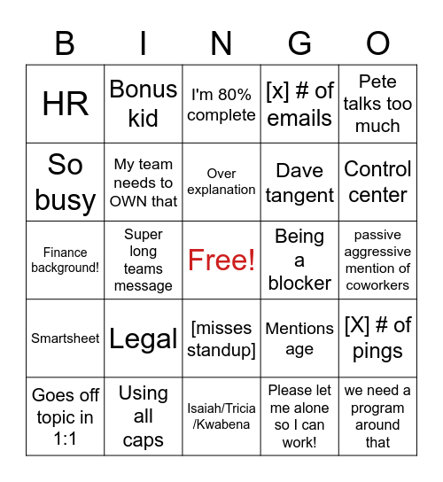 Boss Bingo Card