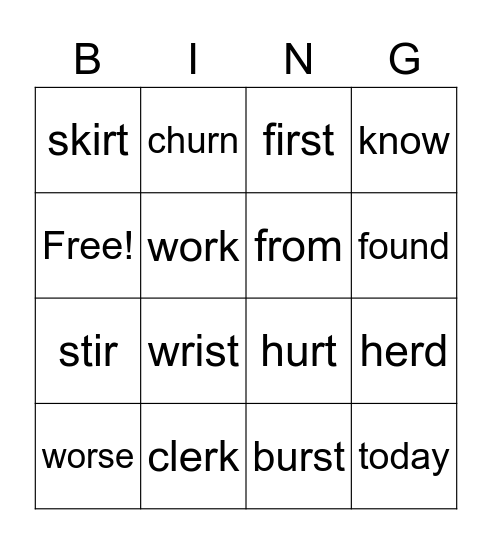 U4, W2 Spelling Bingo Card