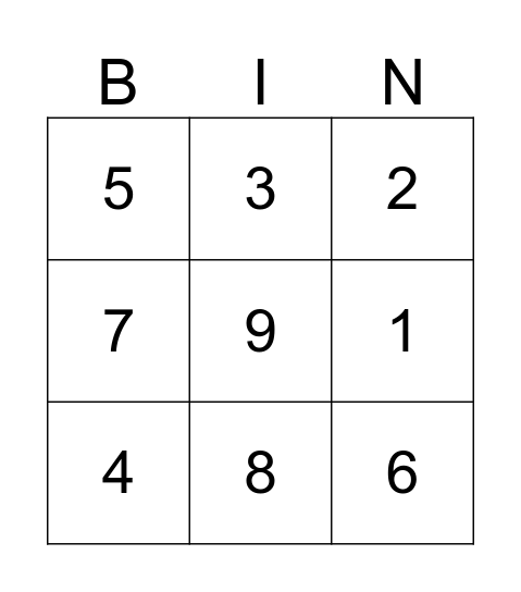 Number Bingo Card