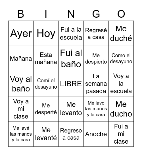 Mi Día Típico Bingo Card