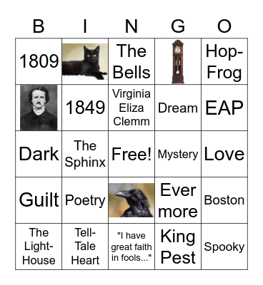 Elgar Allan Poe Bingo Card