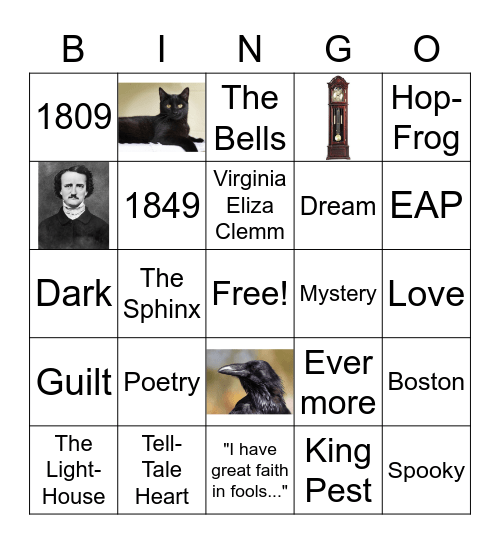 Elgar Allan Poe Bingo Card
