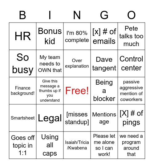 Boss Bingo Card