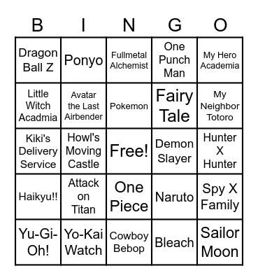 JUMP Anime Bingo Card