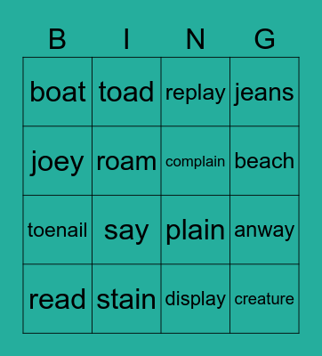Letter Combinations Bingo Card