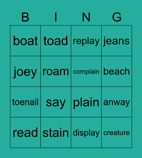 Letter Combinations Bingo Card