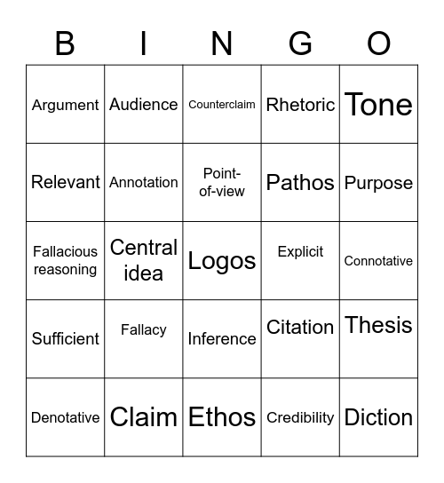 Informational Text-Academic Vocabulary Bingo Card