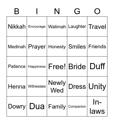 Marriage Bingo Card