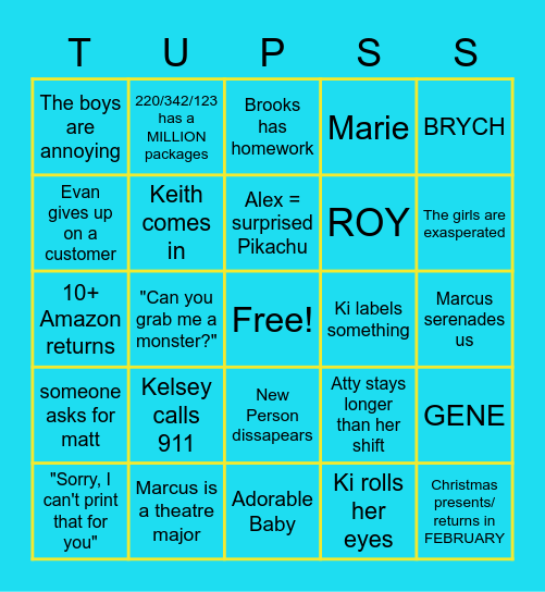 WEEK OF 2/6 Bingo Card