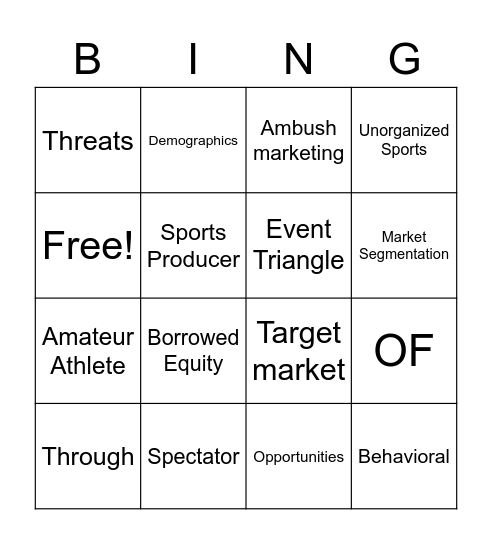 Sports Marketing Unit 2 Bingo Card