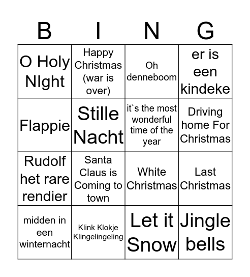 kerstliesjes Bingo Card