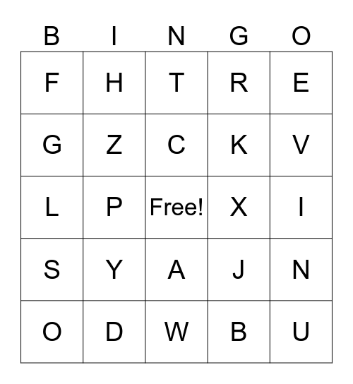 Alphabet Bingo Card