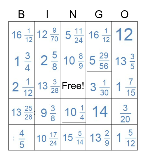Add & Subtract Bingo Card