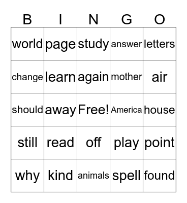 Second 100 Fry Words 181-200 Bingo Card