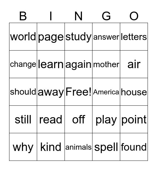 Second 100 Fry Words 181-200 Bingo Card