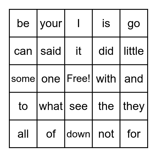 SIGHT WORD COVER UP Bingo Card