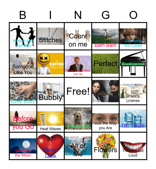 Pop Music Bingo Card