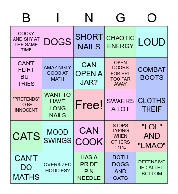 Top, Vers, Bottom Bingo! Bingo Card