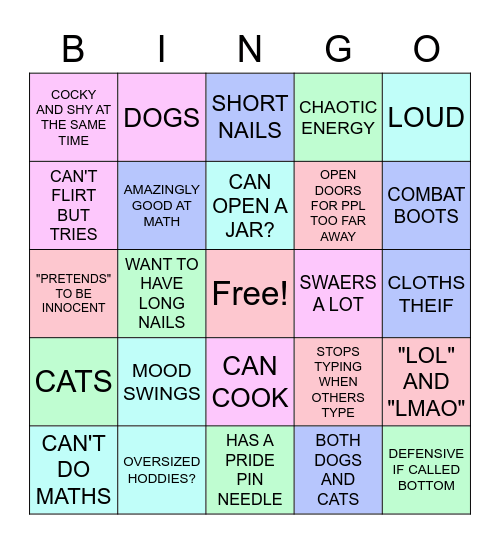 Top, Vers, Bottom Bingo! Bingo Card