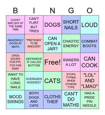 Top, Vers, Bottom Bingo! Bingo Card