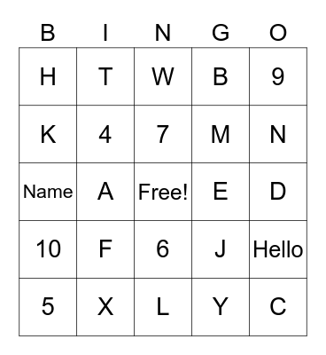 Alphabet and Numbers Bingo Card