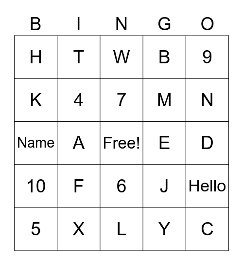 Alphabet and Numbers Bingo Card
