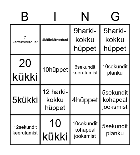 liikumise Bingo Card