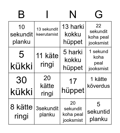 liikumise bingo Card