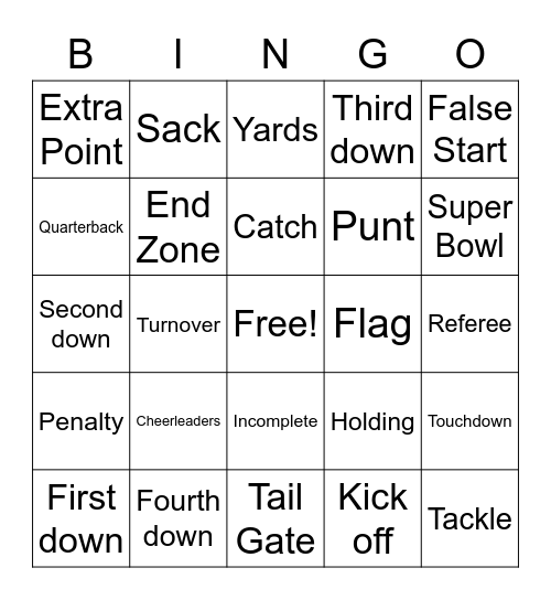 Super Bowl Bingo Card