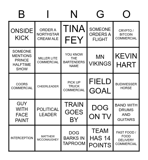 SUPER TAPROOM BINGO Card