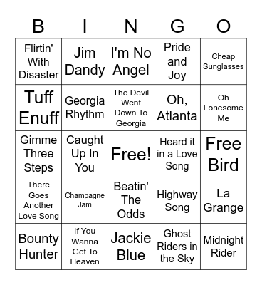Southern Rock Bingo Card