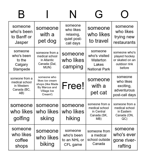 Calgary Social Bingo! Bingo Card