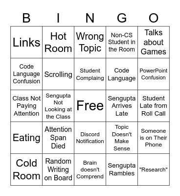 CSC 309 - Sengupta Bingo Card