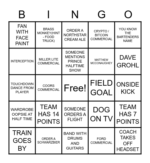 FORGOTTEN STAR SUPER TAPROOM BINGO Card