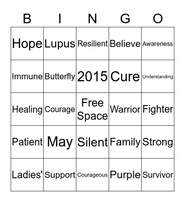 Lupus Awareness 2015 Bingo Card