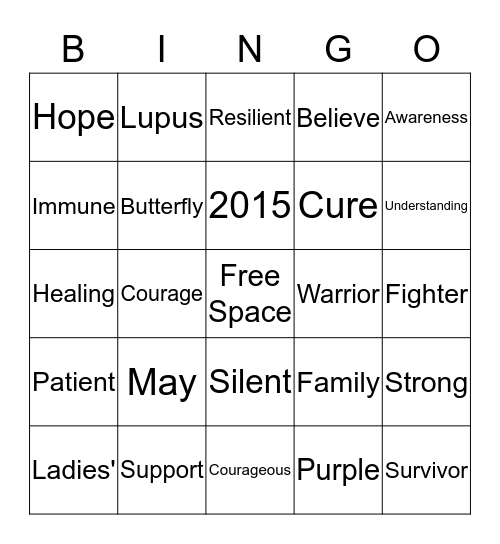 Lupus Awareness 2015 Bingo Card