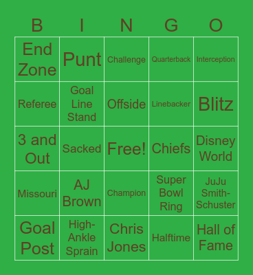 Super Bowl Bingo Card