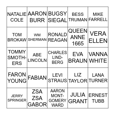 Famous People Born In February Bingo Card