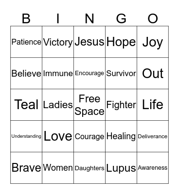 Lupus Awareness 2015 Bingo Card
