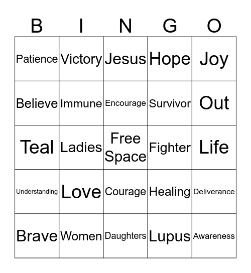 Lupus Awareness 2015 Bingo Card