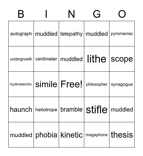 Vocabulary Bingo Card