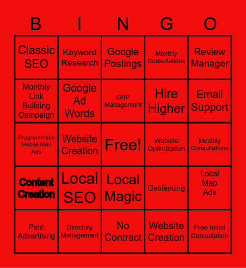 Mr. Marketing SEO Lingo Bingo Card