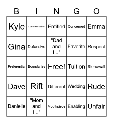 Family Therapy Bingo Card