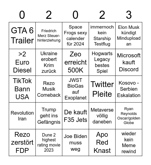 Jahresbingo 2023 Bingo Card
