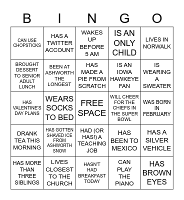 FIND SOMEONE WHO Bingo Card