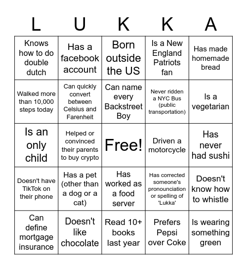 Untitled Bingo Card