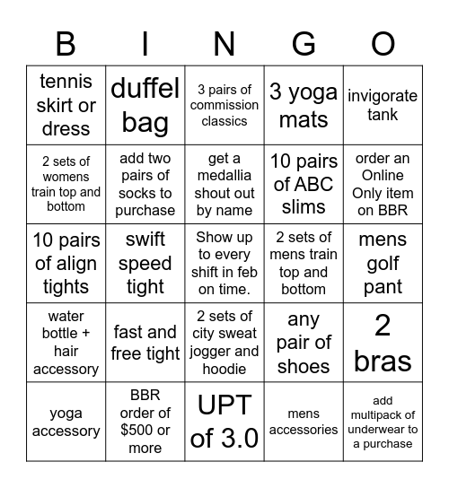 lululemon February bingo Card