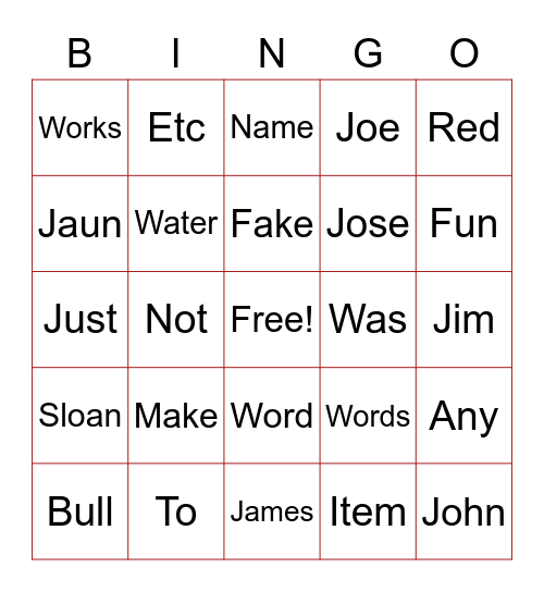 Rock N Roll Bingo Card