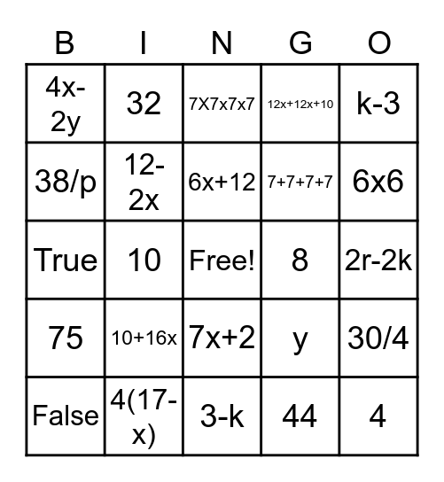 Writing Expressions Bingo Card