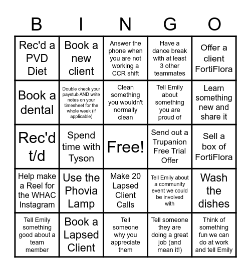 WHAC Bingo Card